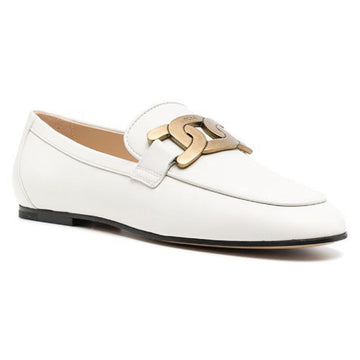Tods Gold Chain Logo Loafers White MID B001 47353804