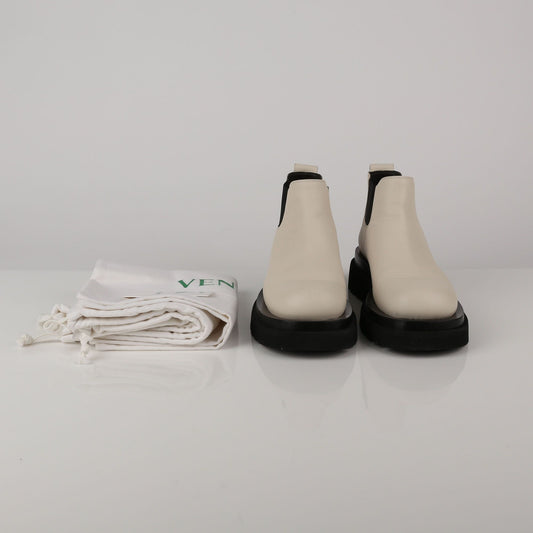 BOTTEGA VENETA クリーム レザー ラグ チェルシー アンクル ブーツ 38 47298689