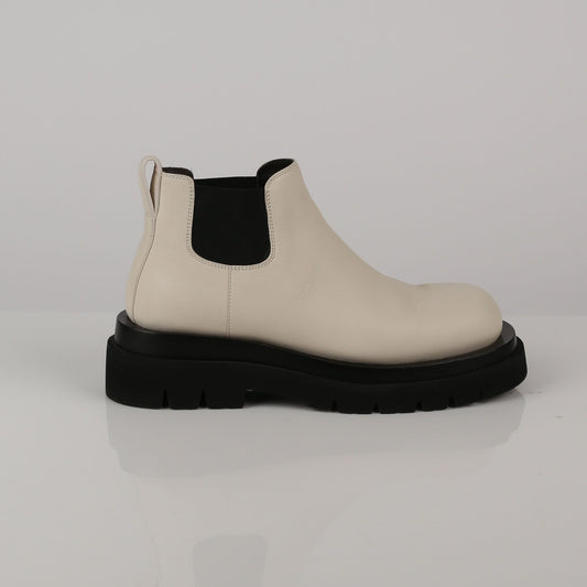 BOTTEGA VENETA クリーム レザー ラグ チェルシー アンクル ブーツ 38 47298689