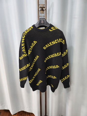 Balenciaga Yellow Multi Logo Wool Oversized Knit 100 47727373