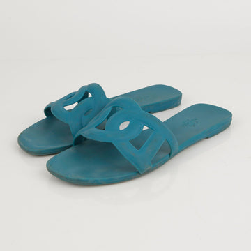 HERMES H201157Z 37サイズ ブルー ラバー アロハ スリッパ 47889036