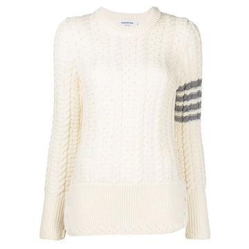 THOM BROWNE Wollpullover mit diagonalem Band Weiß FKA341A Y1022 100 48463558