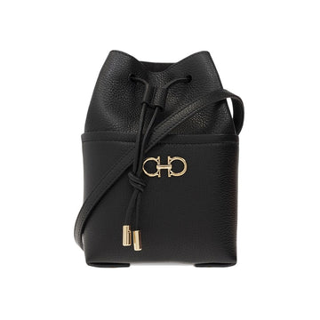Salvatore Ferragamo Double Gancini Bucket Bag Black 48799004