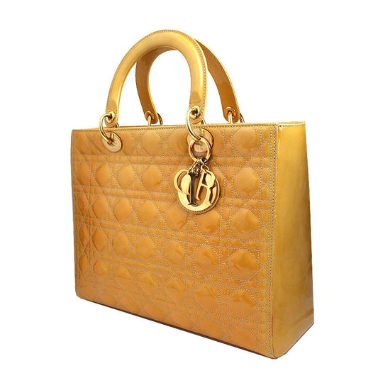 DIOR イエローキャナージュペテントレディラージトート兼ショルダーバッグ 48888094