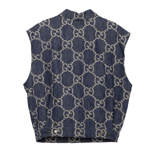 Gucci Blue Ivory Jumbo GG Jacquard Denim Pineapple Vest 44 49280772
