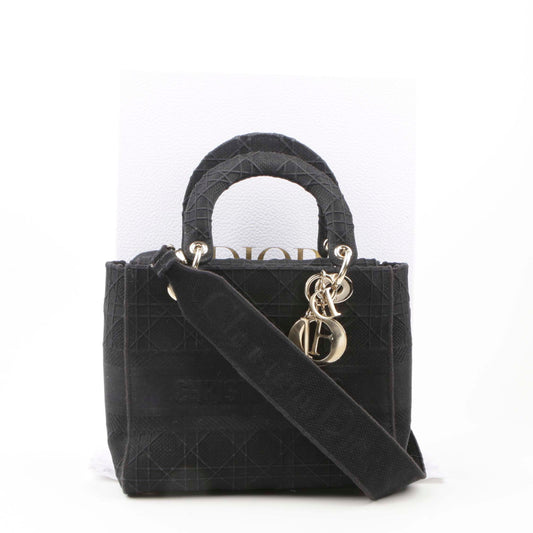 DIOR M0565OREY ミディアム ブラック カナジュ 刺繍 レディ ディ ライト トート兼ショルダーバッグ 49429192