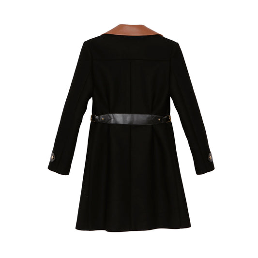 Louis Vuitton 1AB789 Black Wool Leather Insert A-Line Coat 34 49434063