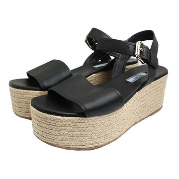 PRADA ブラックエスパドリーユウェッジサンダル37 49822696