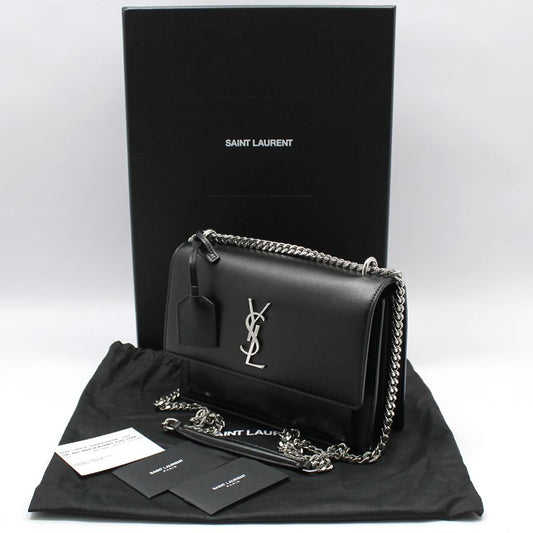 SAINT LAURENT 442906 ブラック シルバー モノグラム サンセット ミディアム チェーン ショルダーバッグ 50483709