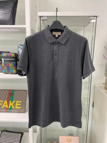 Burberry Letter Embroidered Men's PK Shirt Dark Charcoal 80362741 50555141