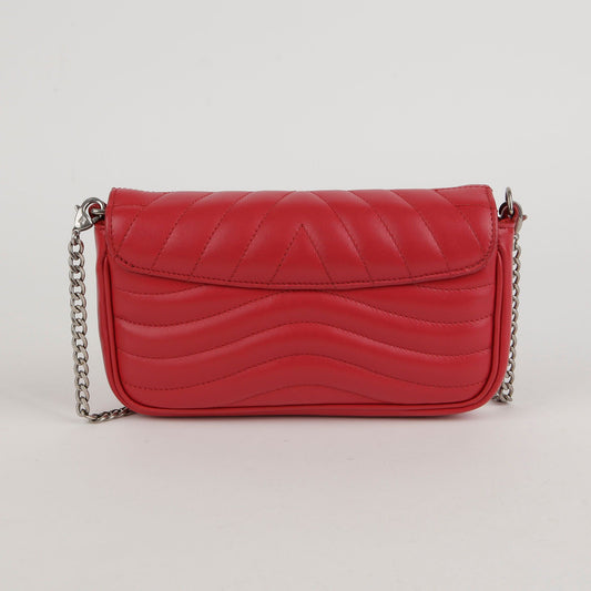 LOUIS VUITTON M63956 レッド レザー ニュー ウェーブ チェーン ポシェット クロスバッグ 50030261