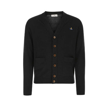 Vivienne Westwood V-Neck Cardigan with ORB Logo Y000E N401 2701000D 50678700
