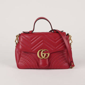 GUCCI レッド レザー GG マモン トップ ハンドル トート ショルダーバッグ 498110 50257077