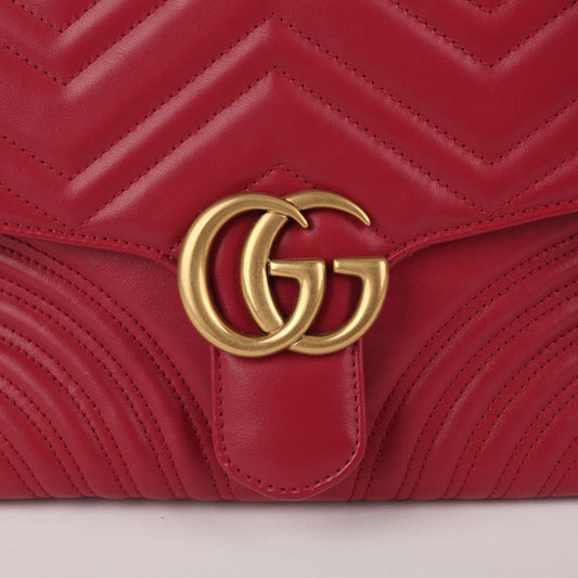 GUCCI レッド レザー GG マモン トップ ハンドル トート兼ショルダーバッグ 50257077