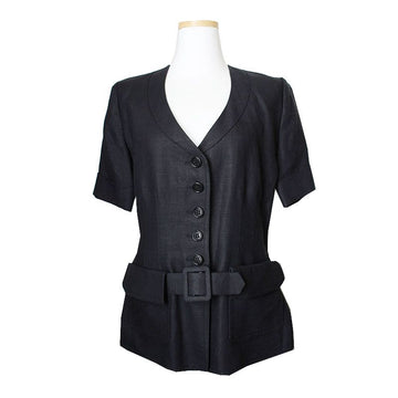 SONIA RYKIEL ソニア・リキエル ブラック リネン ベルト付き ジャケット 55 51503829