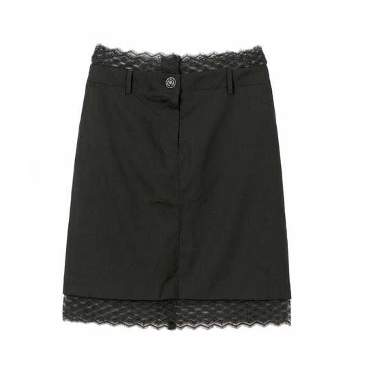 CHANEL ブラックウールレーストリミングスカート 38 51498900