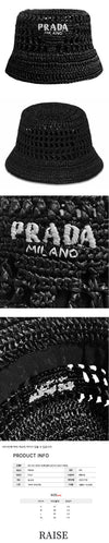 Prada Embroidered Logo Raffia Bucket Hat Black 2HC137 2A2T F0002 46155666 [P]