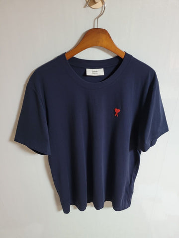AMI Navy Small Heart Embroidered Short Sleeve T-Shirt M 52376003