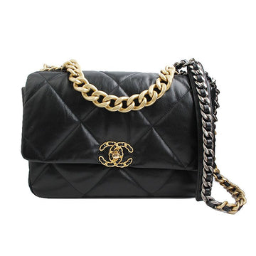 CHANEL Large Vintage Gold-Chain Shoulder Bag 19 Black Lambskin 52475499