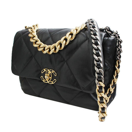 CHANEL 19 ブラックラムスキン ヴィンテージゴールド大型ショルダー 30番台 52475499