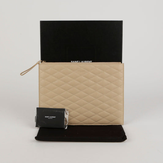 Saint Laurent Beige Quilted Leather iPad Pouch 634938 52398859
