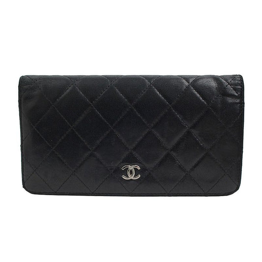 CHANEL Black Lambskin Long Wallet Silver Hardware 52781467