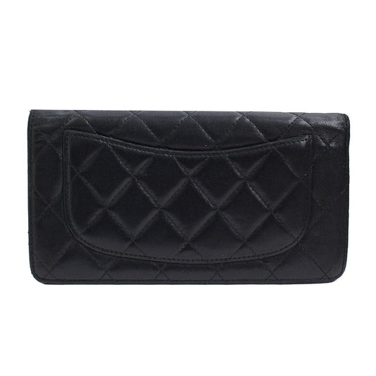 CHANEL Black Lambskin Long Wallet Silver Hardware 52781467