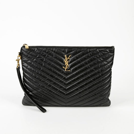 Saint Laurent Black Matelassé Leather Monogram Tablet Pouch/Clutch 559193 52398313