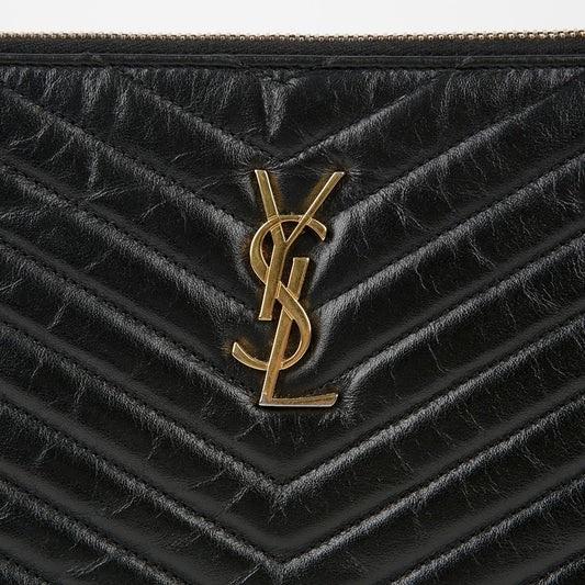 Saint Laurent Black Matelassé Leather Monogram Tablet Pouch/Clutch 559193 52398313