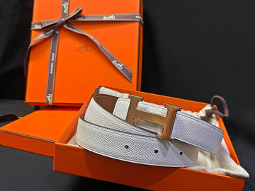 Hermes Women's Rose Gold Classic White Gold Outstitch Reversible Belt 52963466