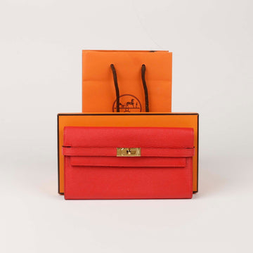 Hermes Luska Sack Leather Kelly Long Wallet 52843387