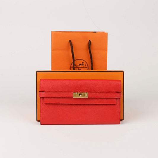 Hermes Luska Sack Leather Kelly Long Wallet 52843387