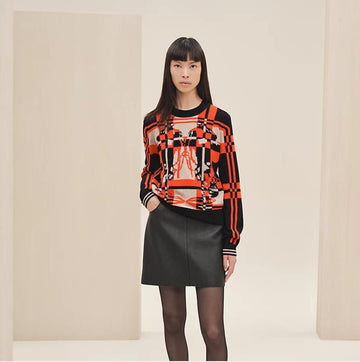 Hermes Brides de Gala Tartan Motif Long Sleeve Pullover Sweater H3H2620DD2Q36 53726529