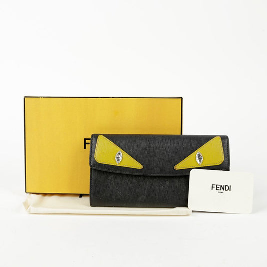 Fendi Black Leather Monster Long Wallet 8M0340 53574670