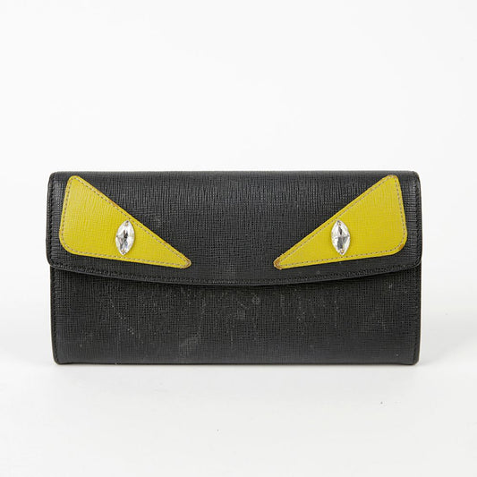 Fendi Black Leather Monster Long Wallet 8M0340 53574670