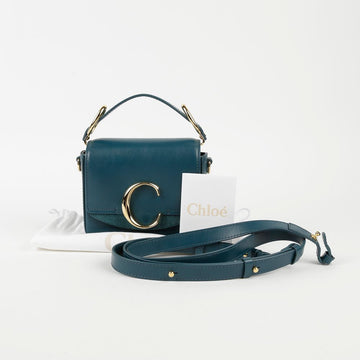 CHLOE CHC19US193 ミニ ブルー レザー C トート兼ショルダーバッグ 54010217