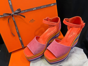 HERMES Regenbogen Wedge Früh Sandalen 38 54245831