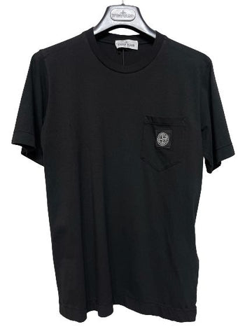 STONE ISLAND Damen 761620347 Schwarzes Rundhals T-Shirt mit Taschen 54372503