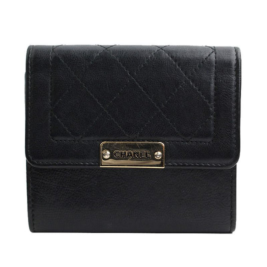 CHANEL Gabrielle Lambskin Black Golden Compact Wallet 24 Series 55140024
