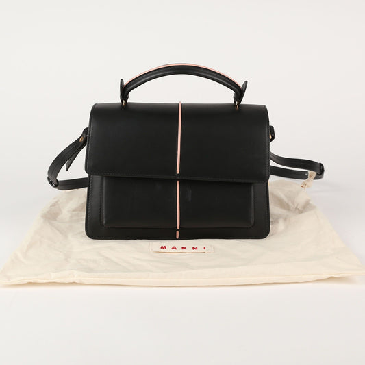 MARNI BMMP0021 ブラックレザートップハンドルトート兼ショルダーバッグ 54828459