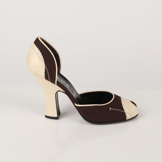PRADA Pumps mit Pfennigabsatz in Elfenbein-Braun 39.5 54891723