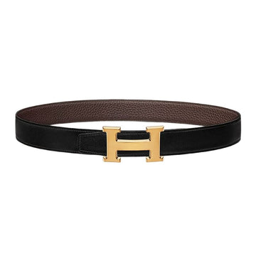 HERMES H バックル ゴールド マット リバーシブル メンズ レザー ベルト 32mm ブラック チョコレート 95 H073967CAAB 55432817