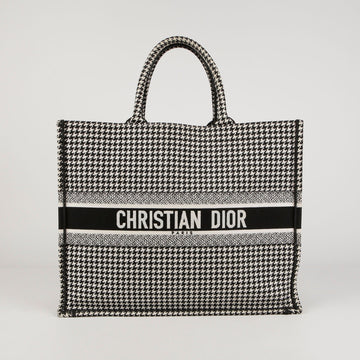 Dior M1286ZRPI Large Black White Houndstooth Embroidered Book Tote Bag 54891761