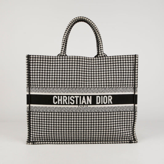 DIOR M1286ZRPI ラージ ブラック ホワイト ハウンズトゥース 刺繍 ブック トートバッグ 54891761