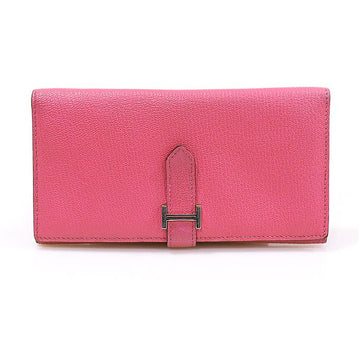 HERMES Rosa Azalee Mizore Ziegenleder Silberfarben 3-fach Geldbörse (O-Stempel) 55631073