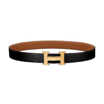 Hermes H Buckle Reversible Leather Belt 32mm Black Gold 90 55746538