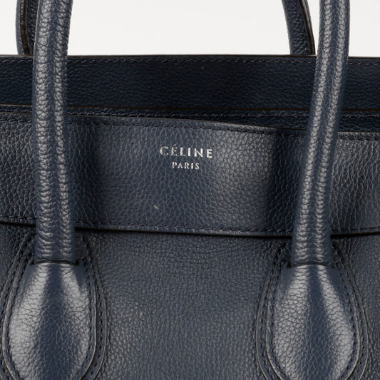 CELINE ミニダークブルーレザーラゲージトートバッグ165213 55255778