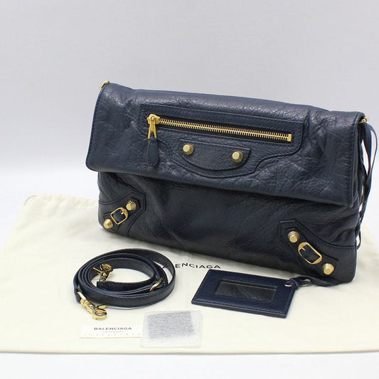 BALENCIAGA 327079 ネイビー ゴールド ジャイアント エンベロープ クラッチ クロスバッグ 56113786
