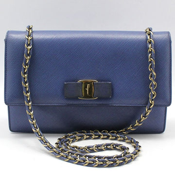 SALVATORE FERRAGAMO 21 E480 Leder Blau Goldene Vara Genie Ketten Crossbody Bag 56599707