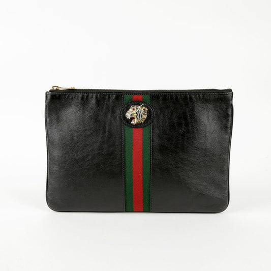 GUCCI 573795 ブラックレザー ラジャ タイガーヘッド クラッチ 56147838